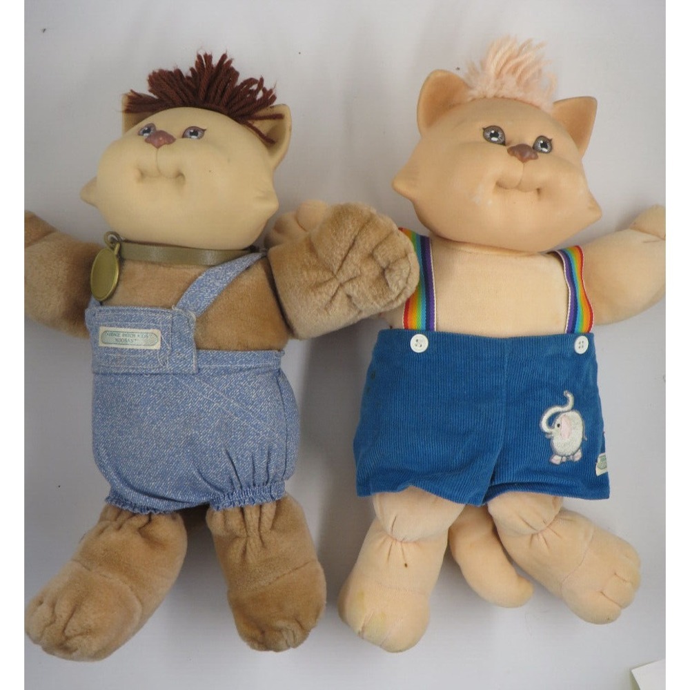 Pair of Vtg 1983 Cabbage Patch Kids Koosa Plush Stuffed Animals Cats